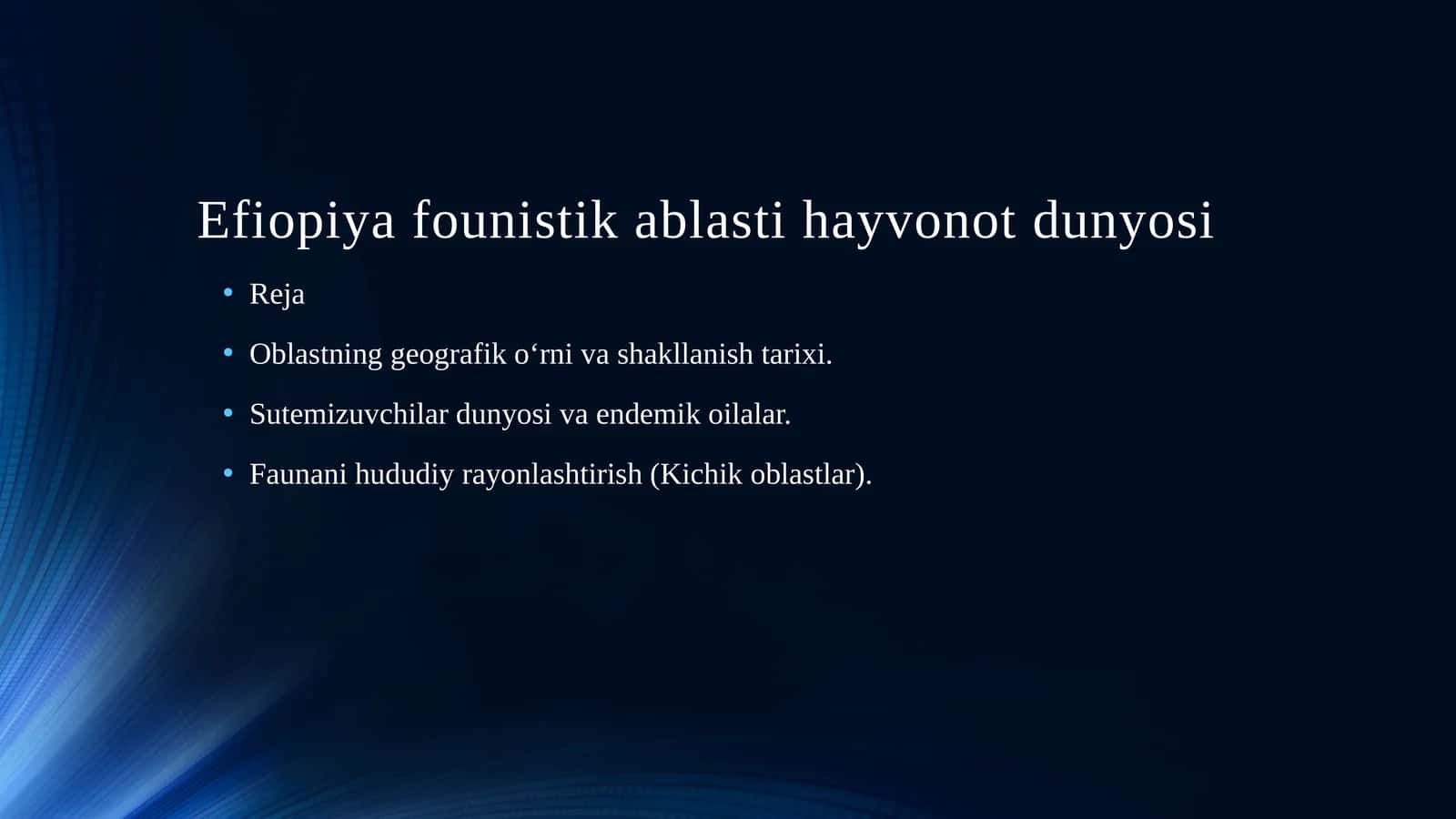 efiopiya faunistik oblasti hayvonot dunyosi