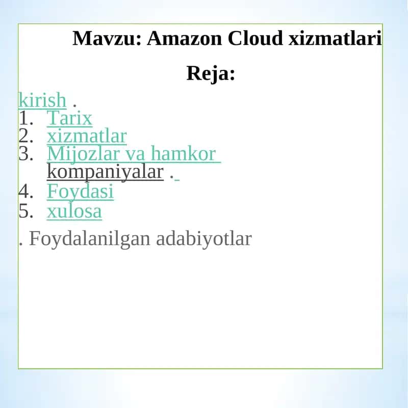 Amazon Cloud xizmatlari