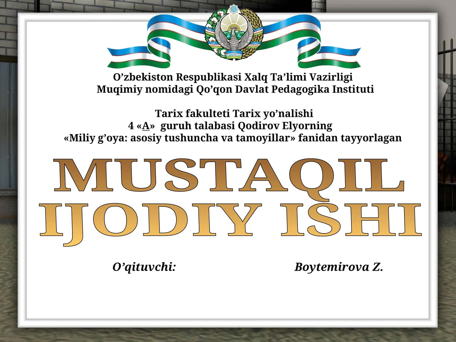 Miliy g’oya: asosiy tushuncha va tamoyillar