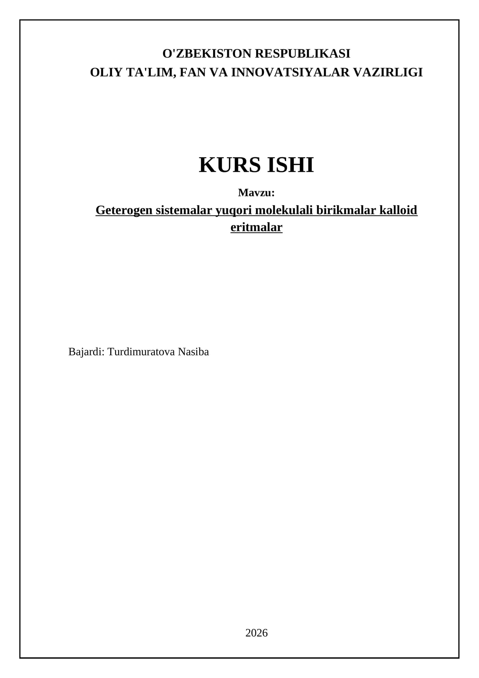 Geterogen sistemalar, yuqori molekulali birikmalar, kalloid eritmalar