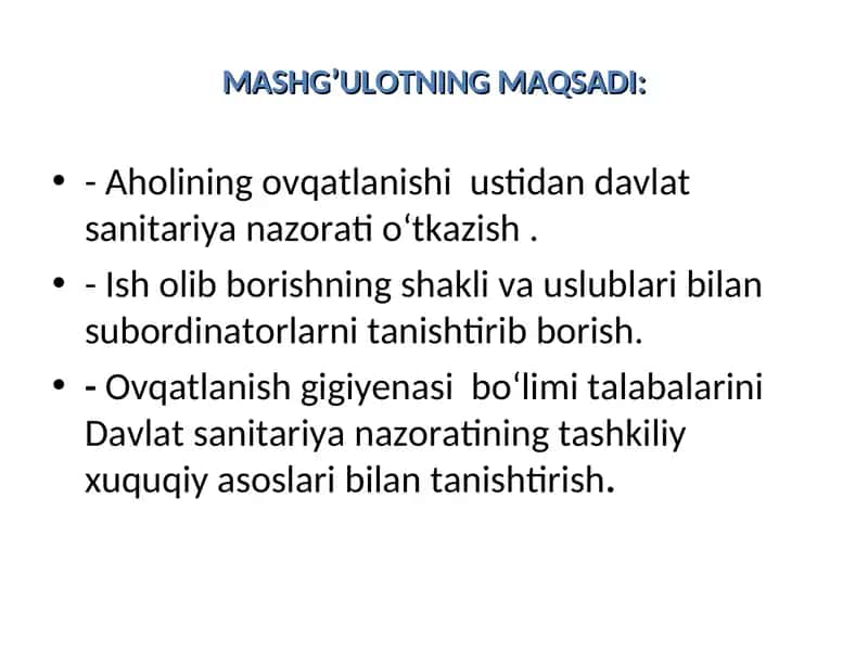 Ovqatlanish gigiyenasi bo‘limi