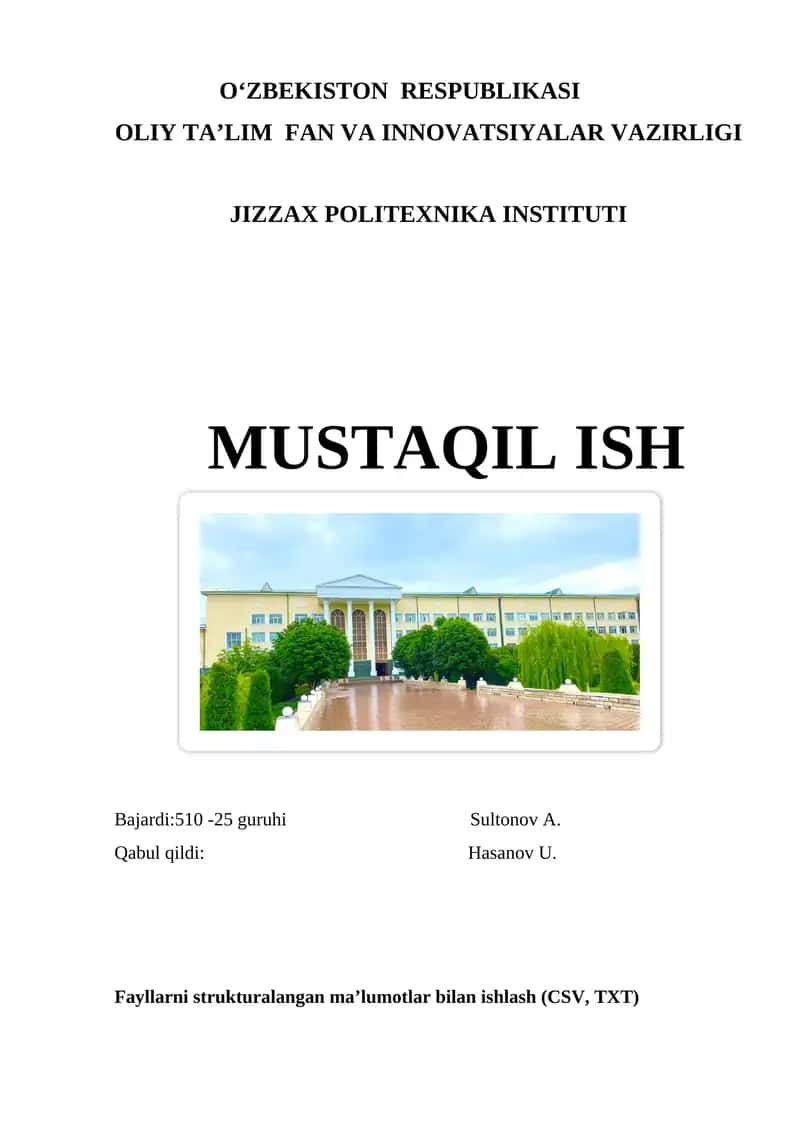Fayllarni strukturalangan ma’lumotlar bilan ishlash (CSV, TXT)