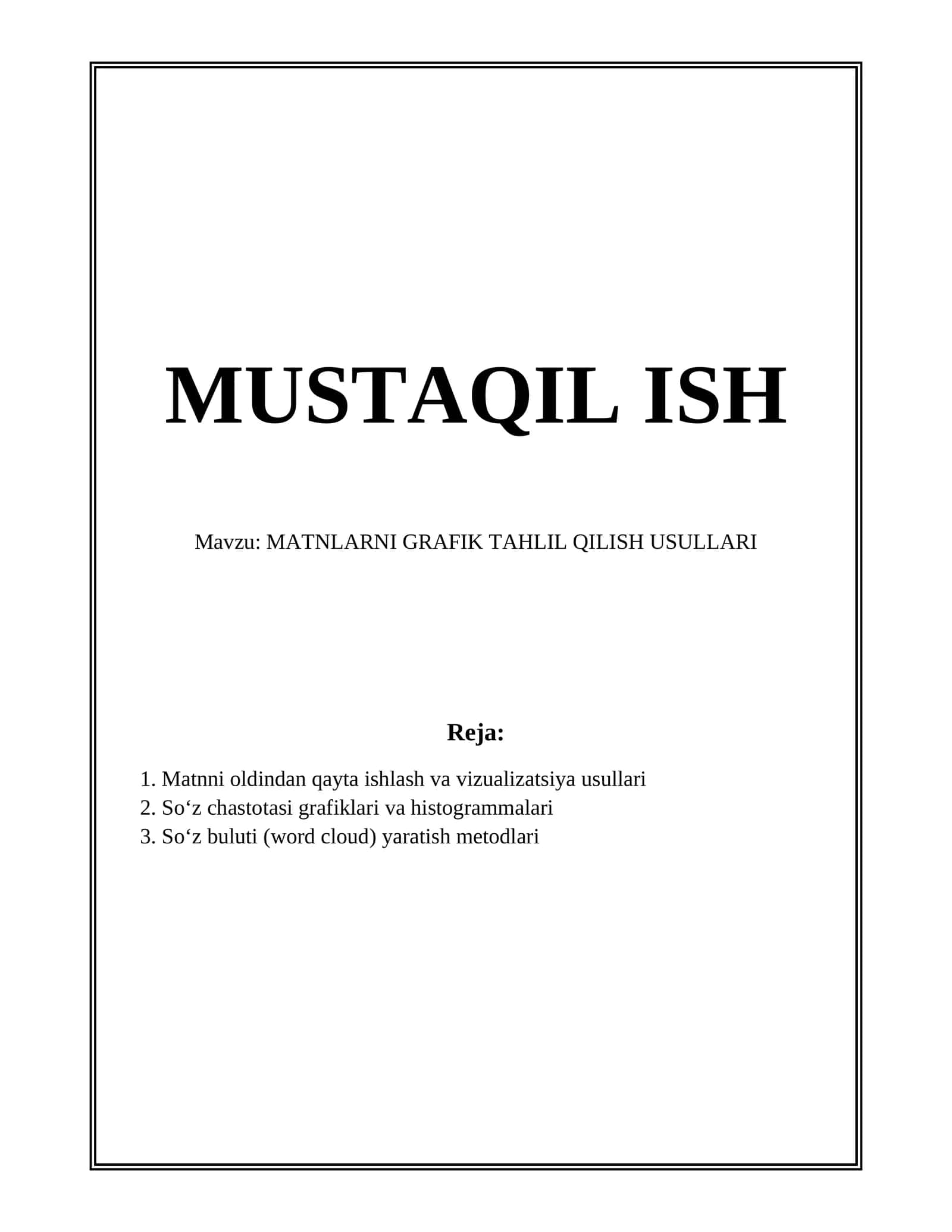 MATNLARNI GRAFIK TAHLIL QILISH USULLARI