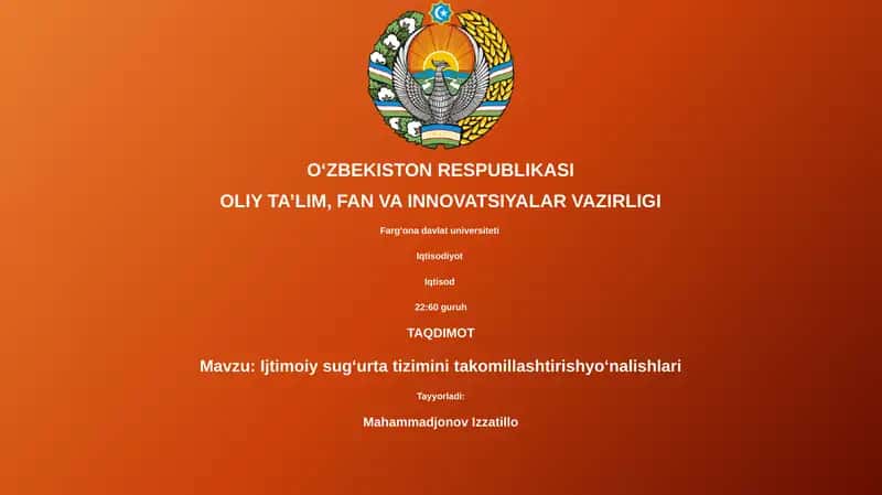 Ijtimoiy sug‘urta tizimini takomillashtirishyo‘nalishlari