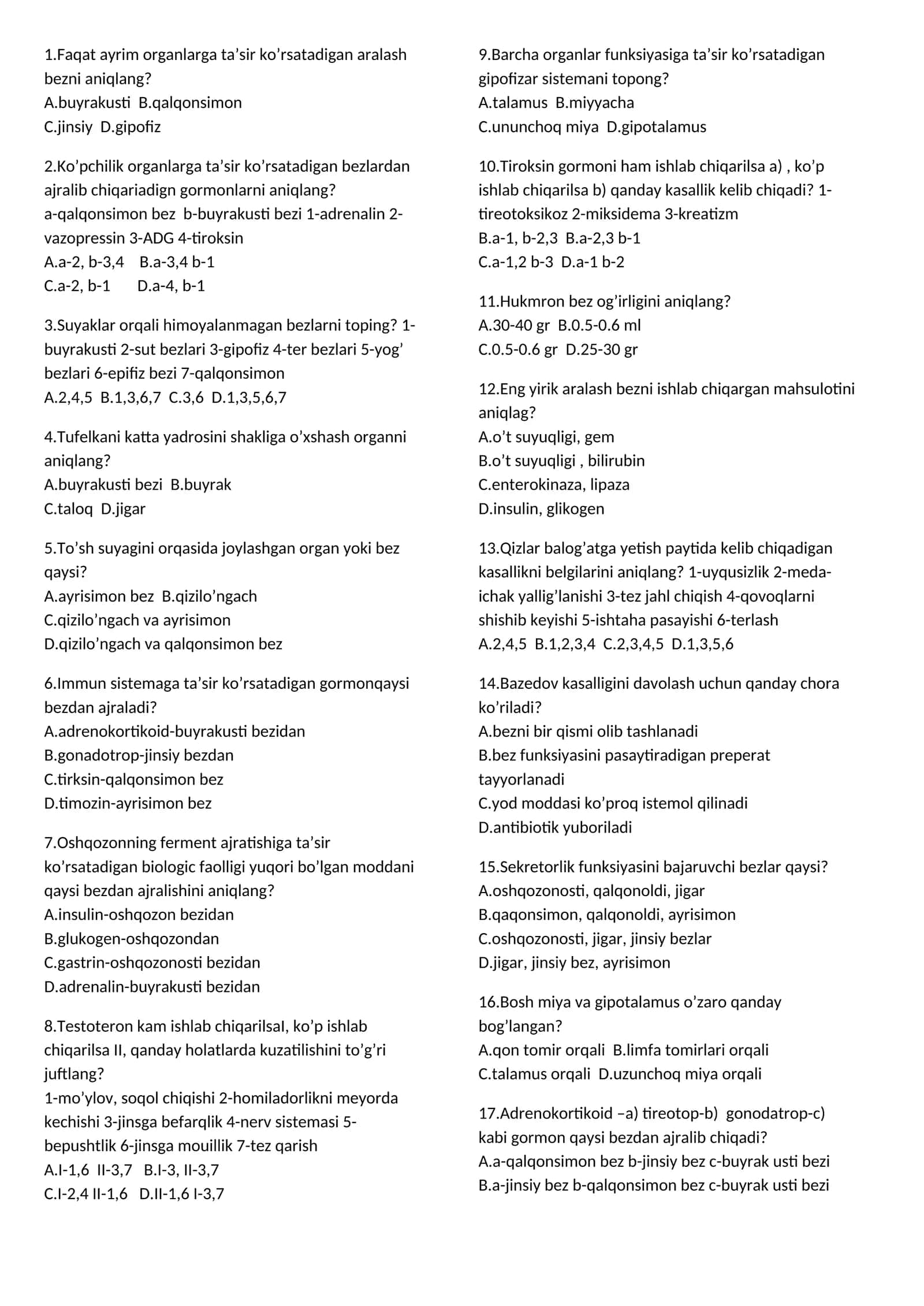 Bezlar va hormonlar