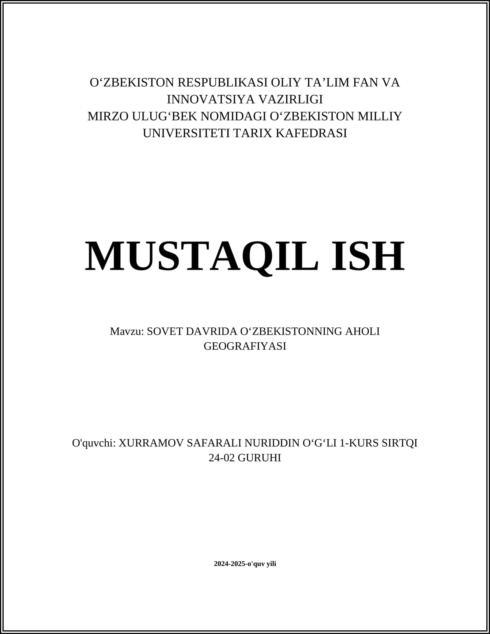 SOVET DAVRIDA OʻZBEKISTONNING AHOLI GEOGRAFIYASI