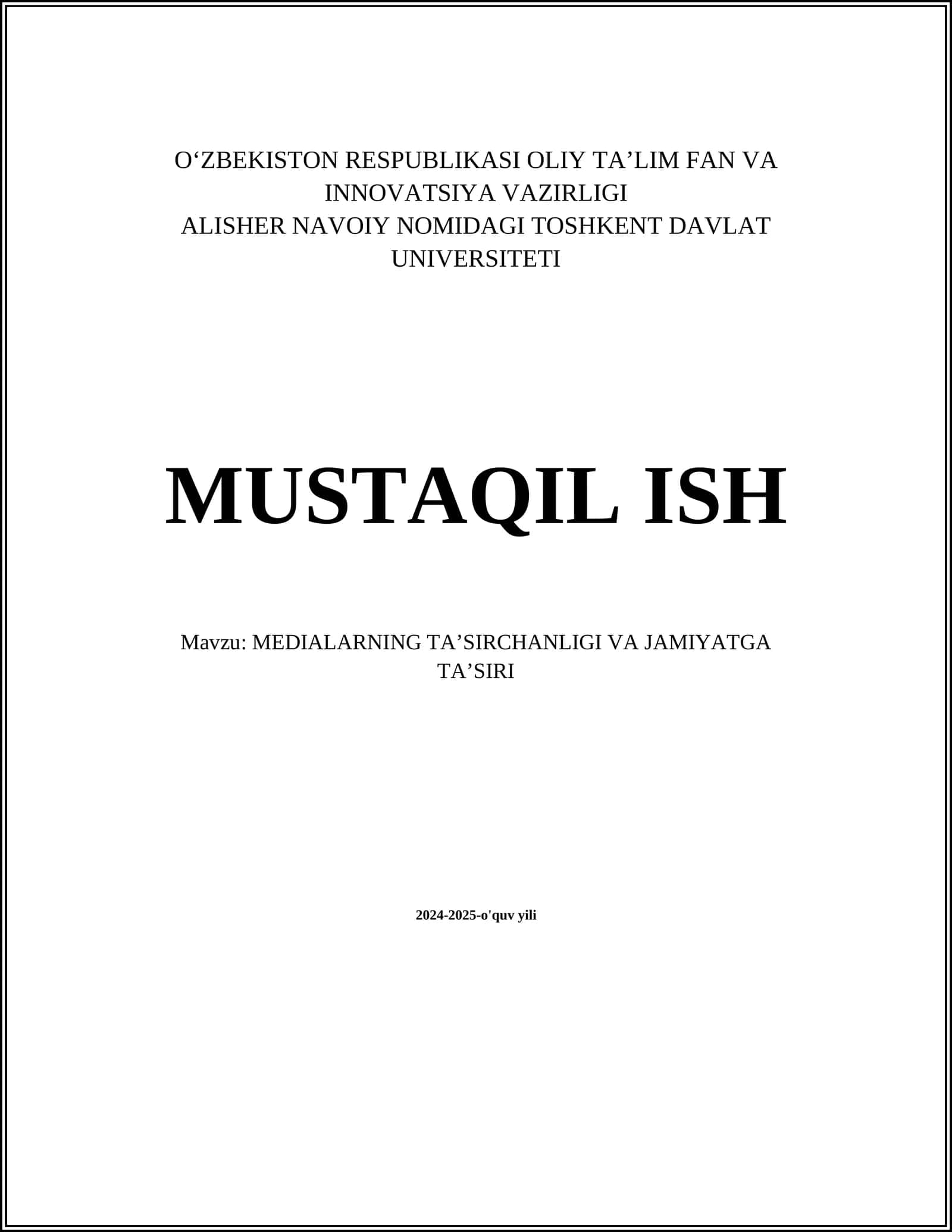 MEDIALARNING TAʼSIRCHANLIGI VA JAMIYATGA TAʼSIRI