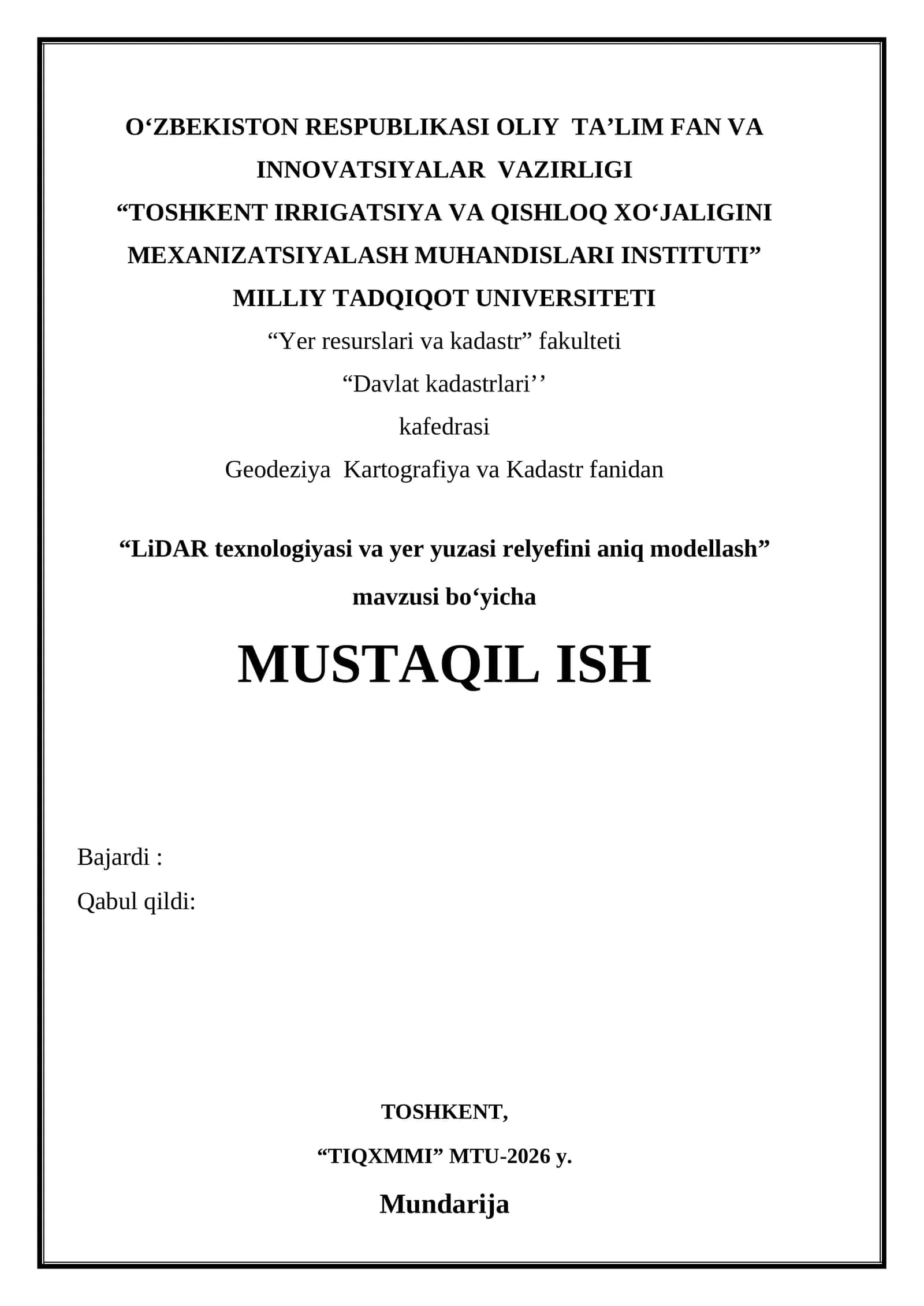 LiDAR texnologiyasi va yer yuzasi relyefini aniq modellash