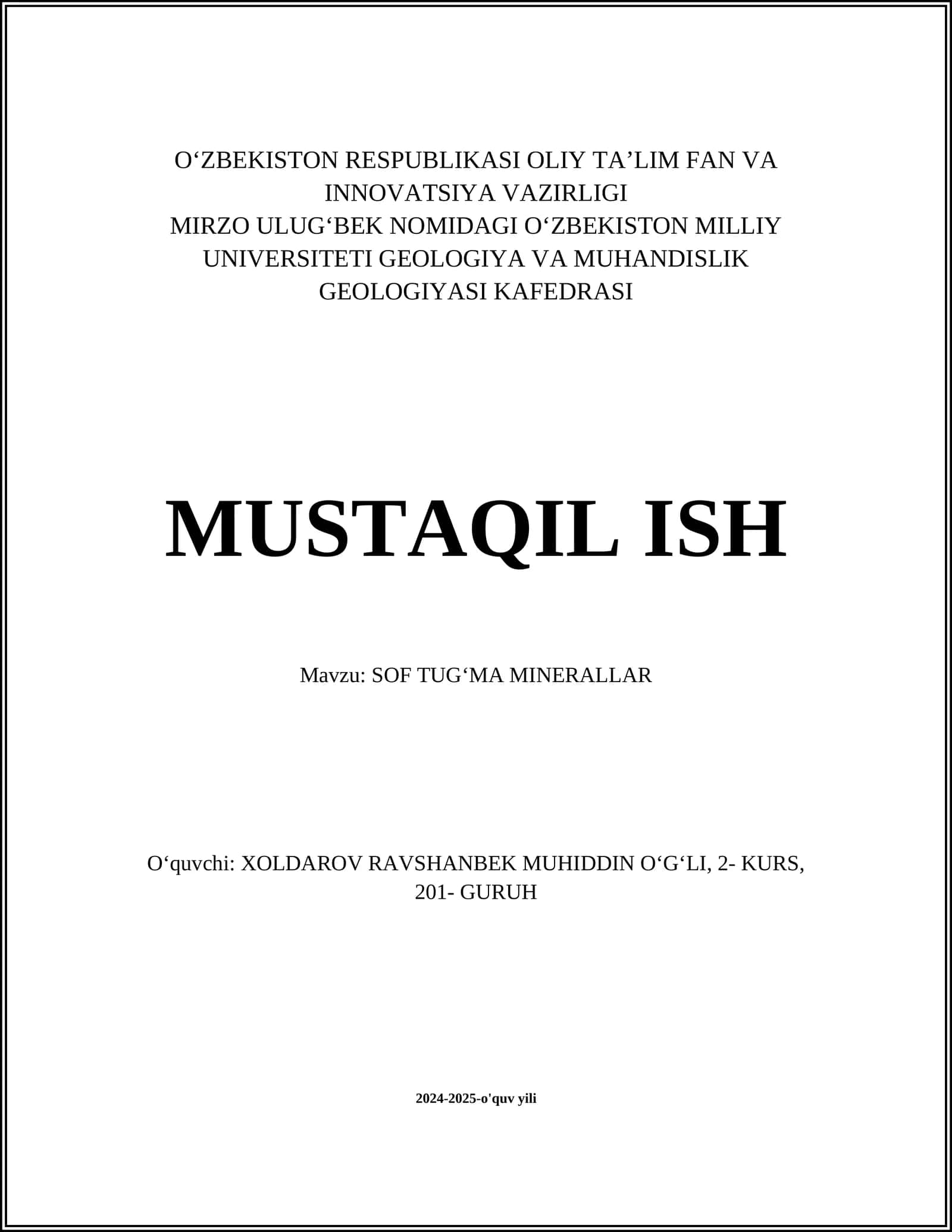 SOF TUGʻMA MINERALLAR
