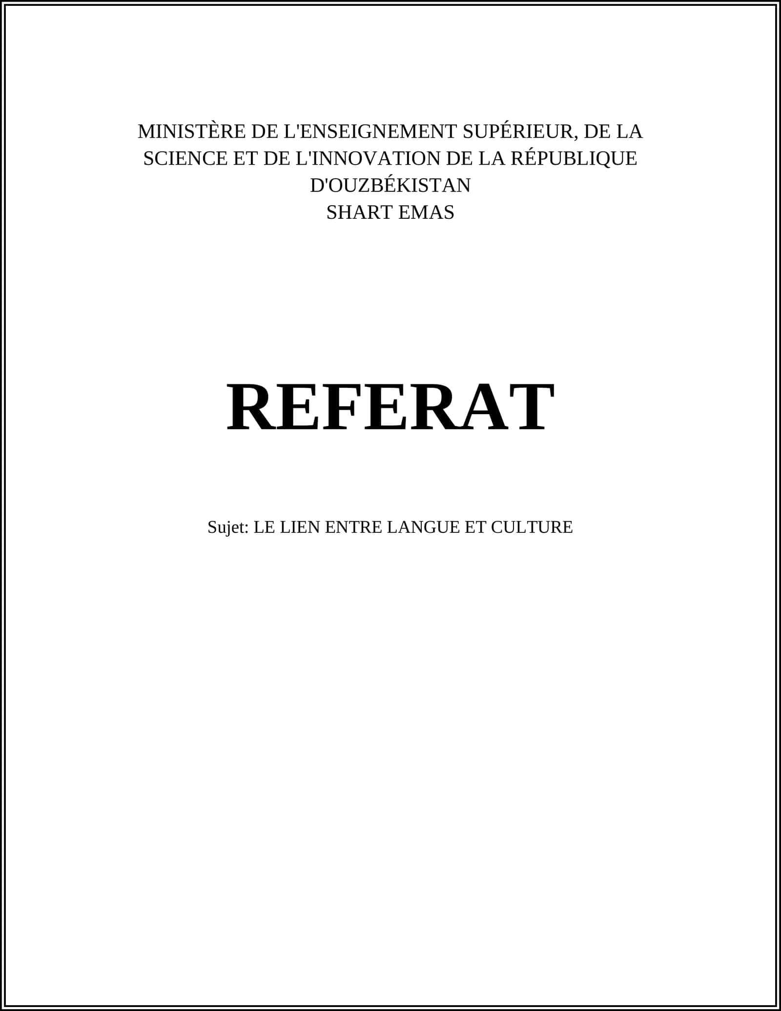 LE LIEN ENTRE LANGUE ET CULTURE