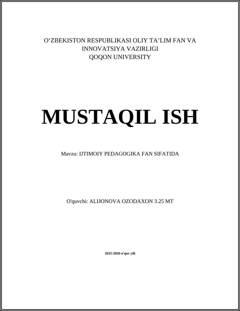 Ijtimoiy Pedagogika Fan Sifatida