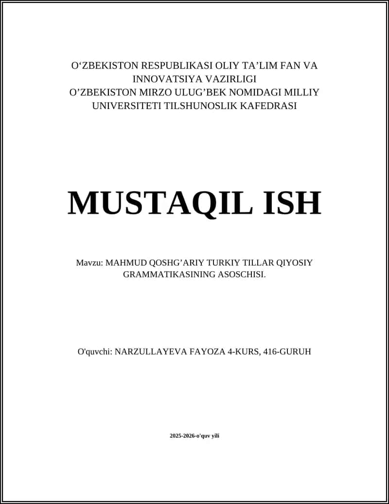 Mahmud Qoshg’ariy Turk tillari grammatikasi