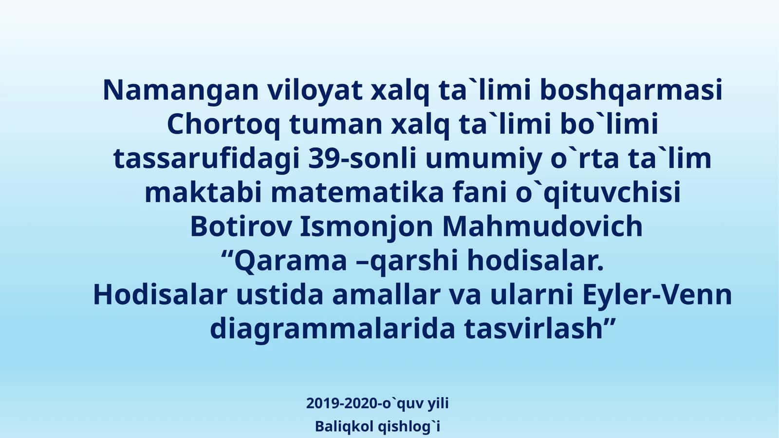 Qarama –qarshi hodisalar.Hodisalar ustida amallar va ularni Eyler-Venn diagrammalarida tasvirlash