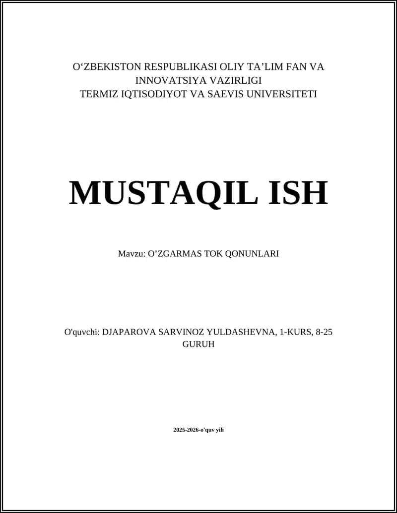 O'ZGARMAS TOK QONUNLARI