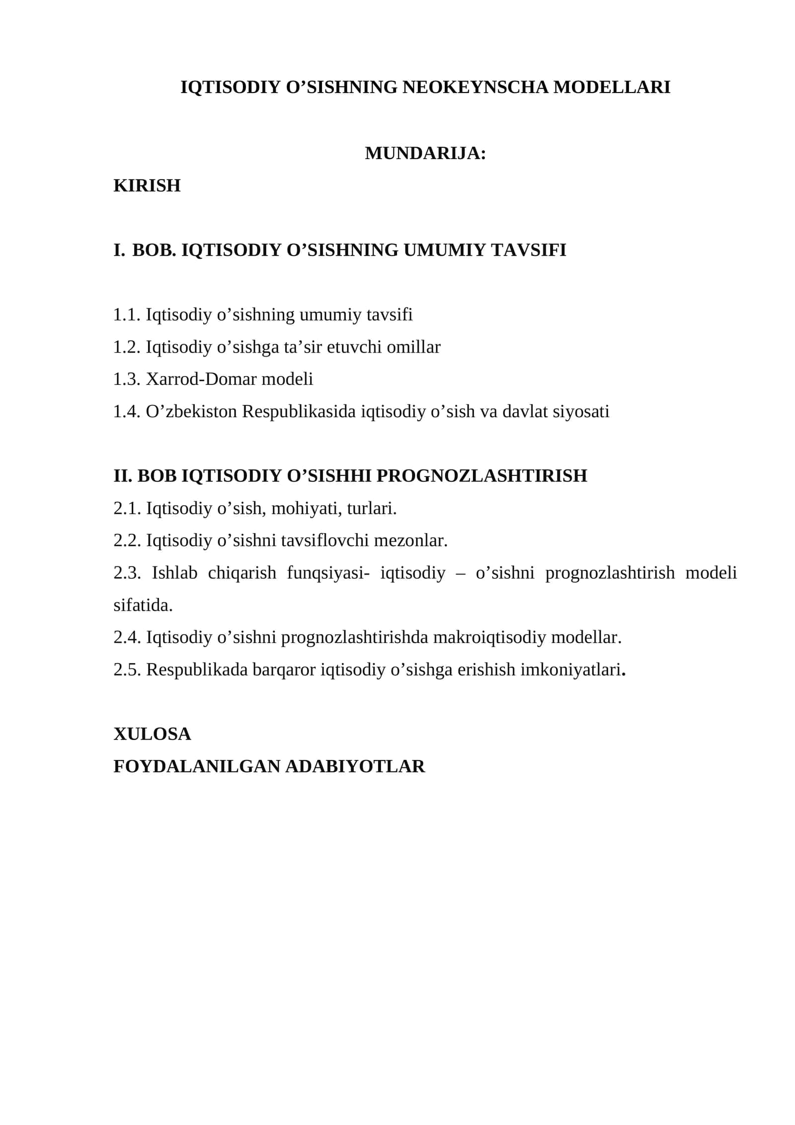 IQTISODIY O’SISHNING NEOKEYNSCHA MODELLARI