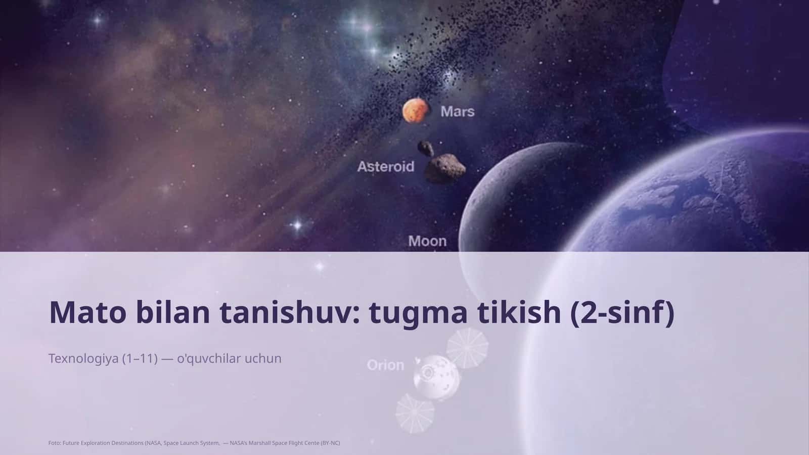 Mato bilan tanishuv: tugma tikish (2-sinf)