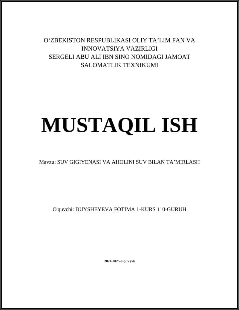 Ichimlik suvining sifat standartlari