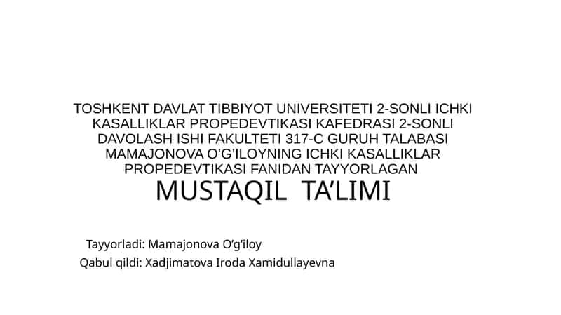 Bemorni mustaqil so'rab surishtirish. Deontologiya asoslari.