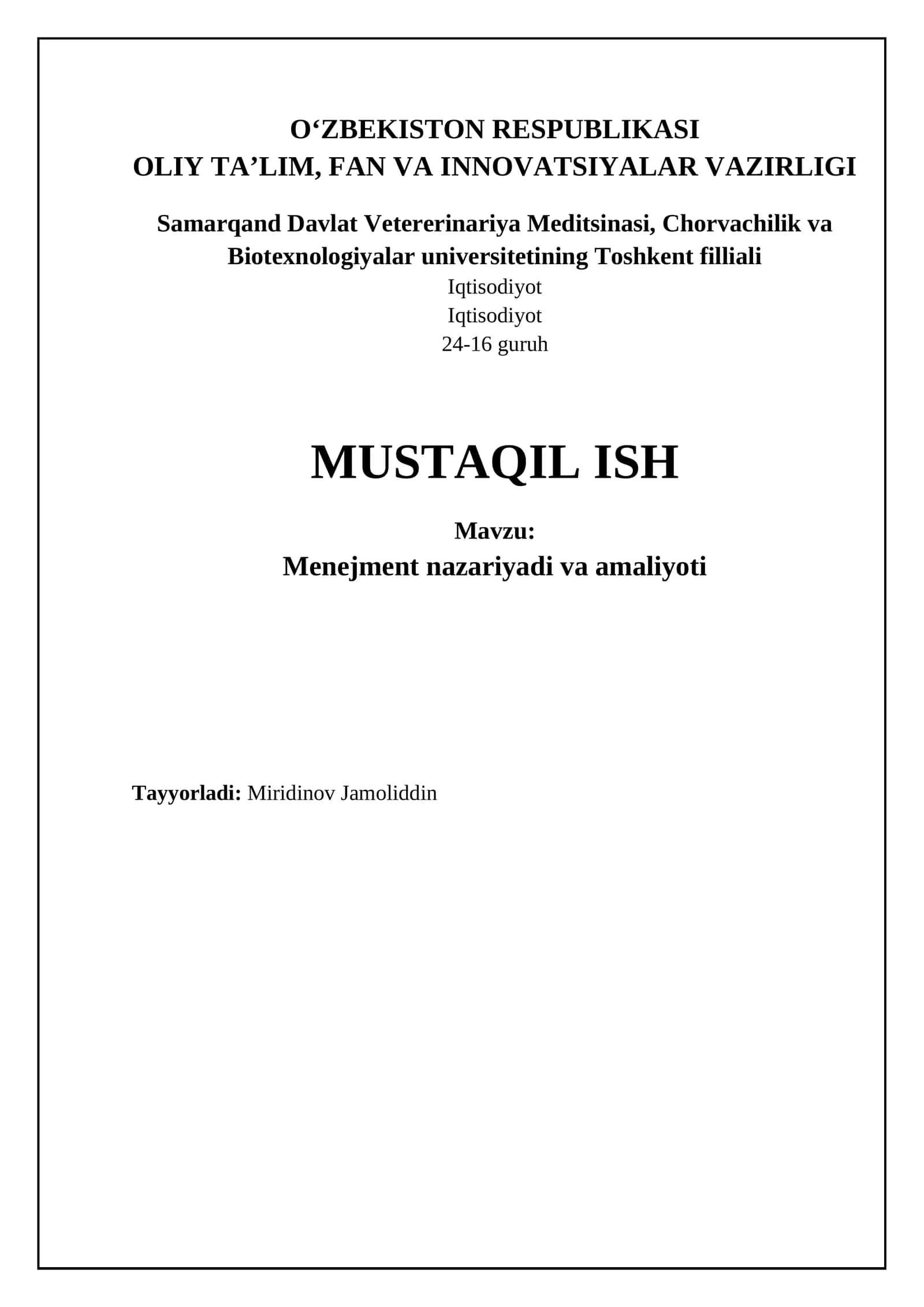 Menejment nazariyasi va amaliyoti