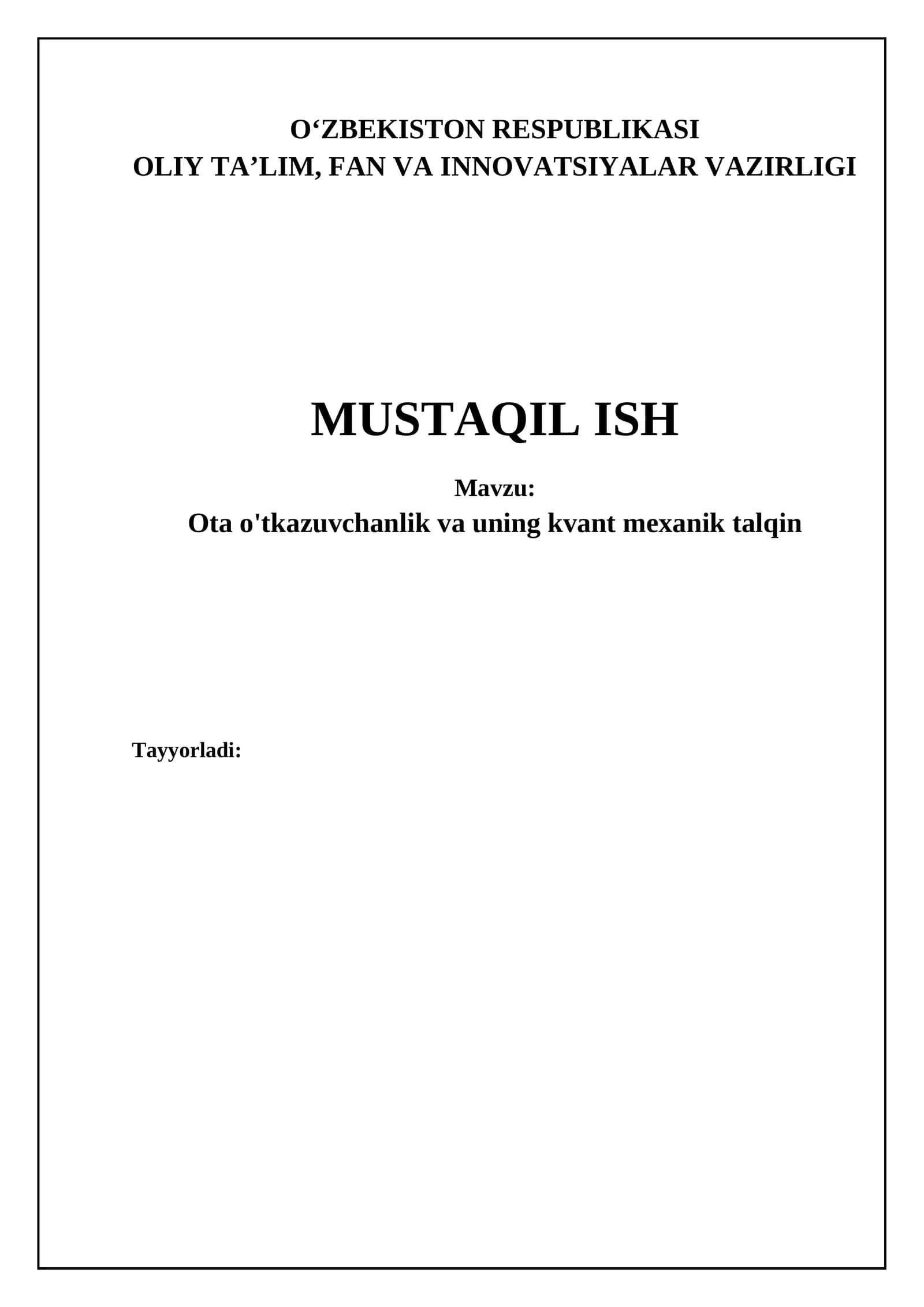 Ota o'tkazuvchanlik va uning kvant mexanik talqin