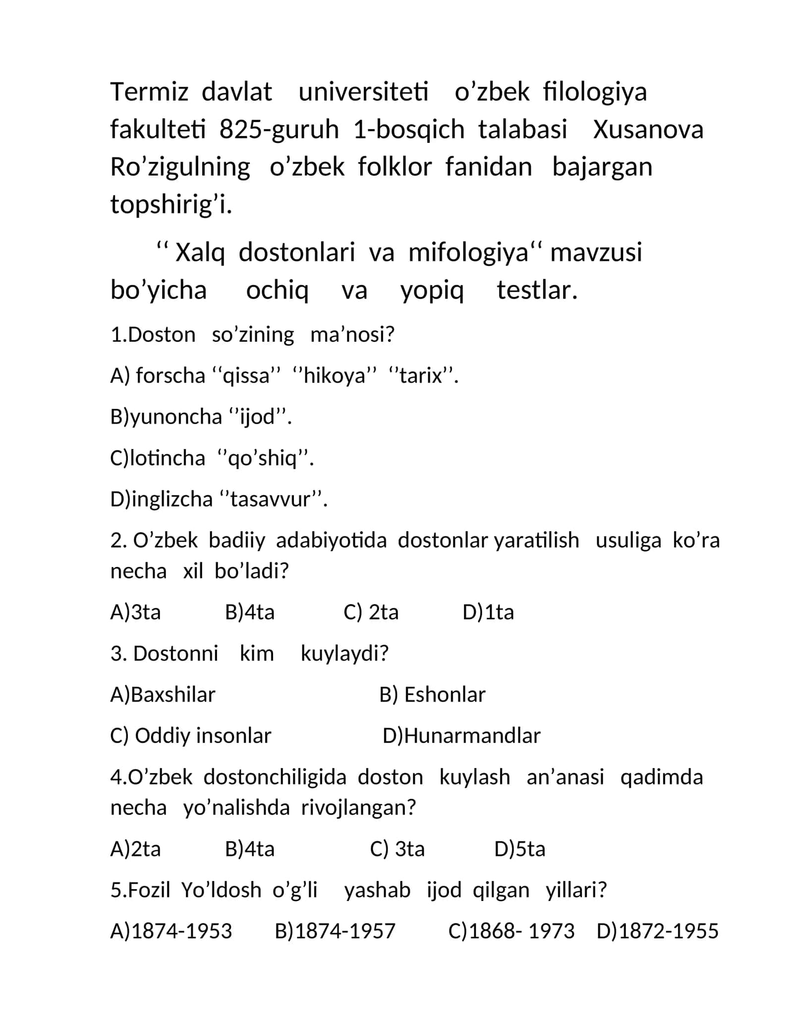 Xalq dostonlari va mifologiya