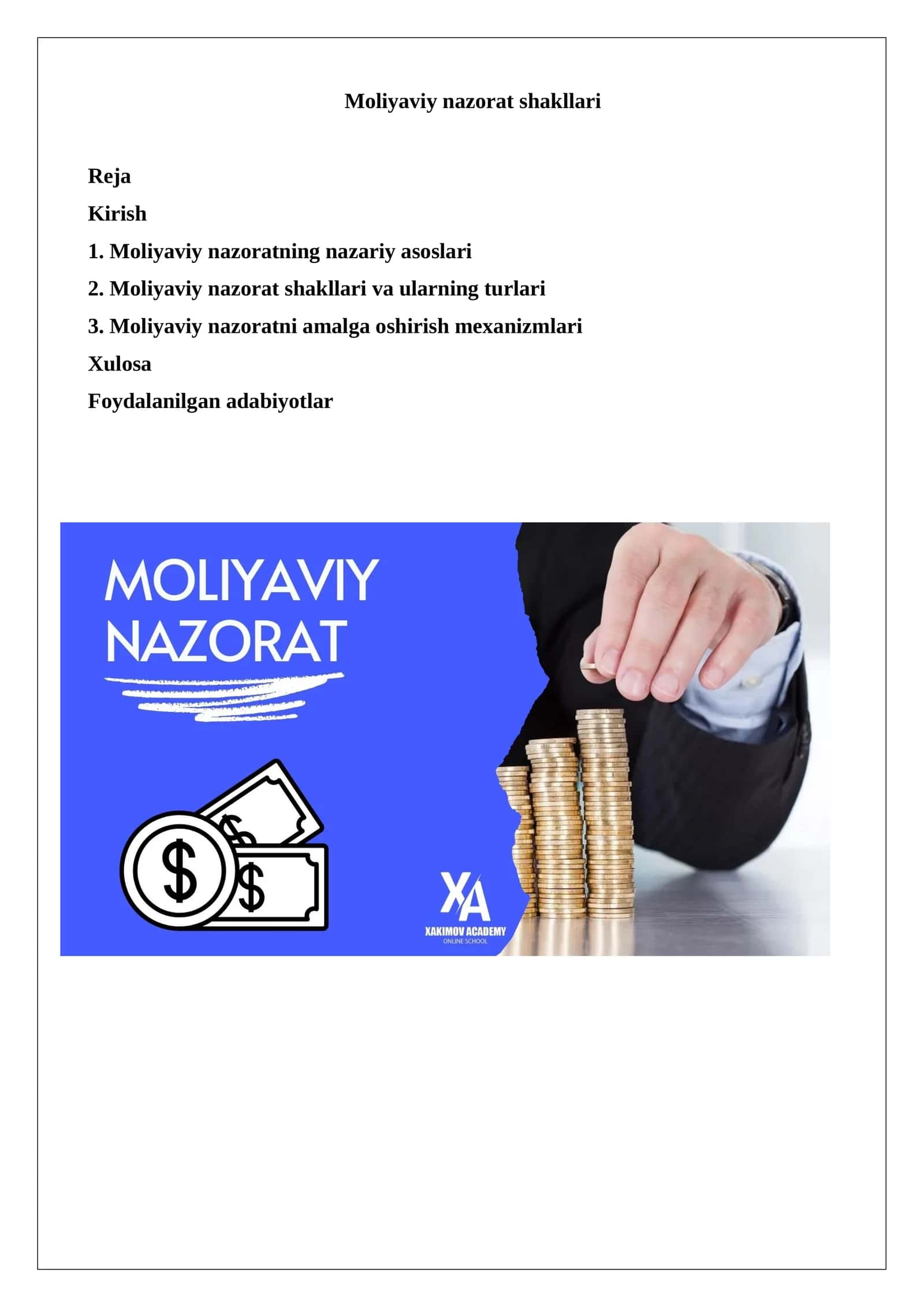 Moliyaviy nazorat shakllari