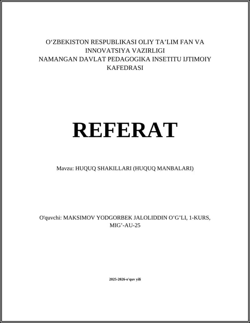 HUQUQ SHAKILLARI (HUQUQ MANBALARI)