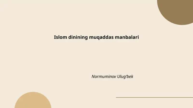 Islom dinining muqaddas manbalari