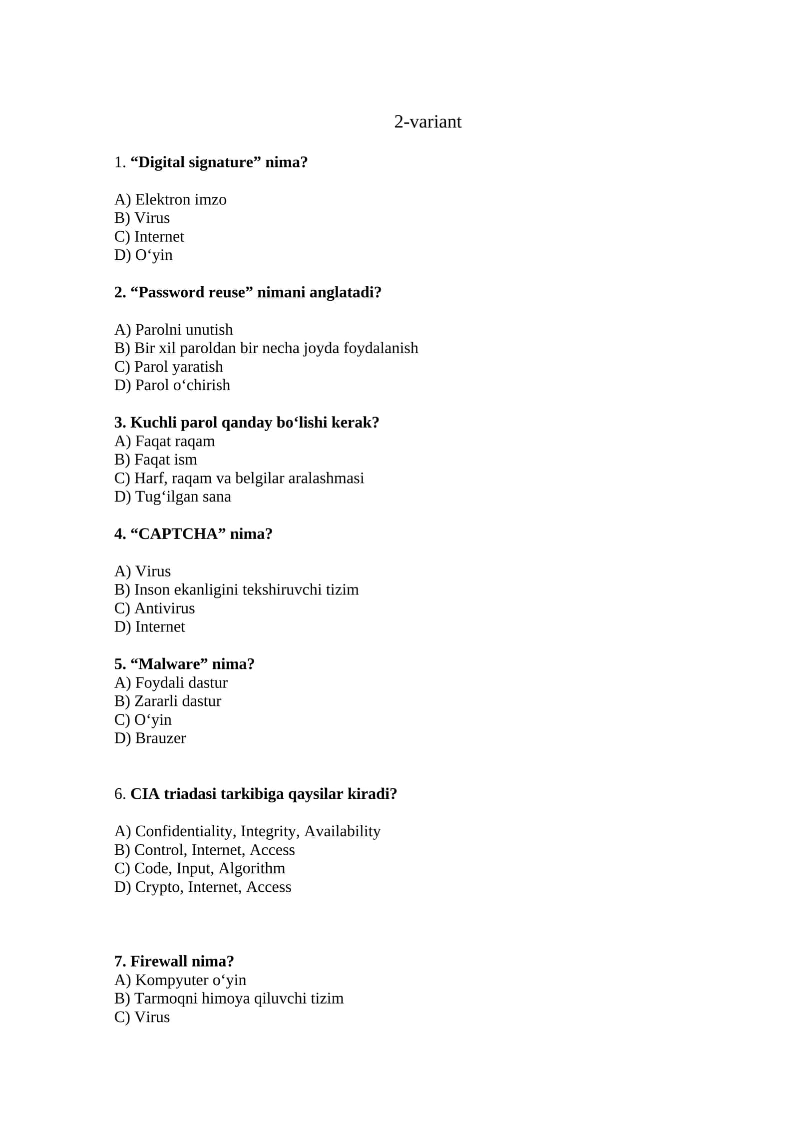 CIA triadasi tarkibiga qaysilar kiradi?