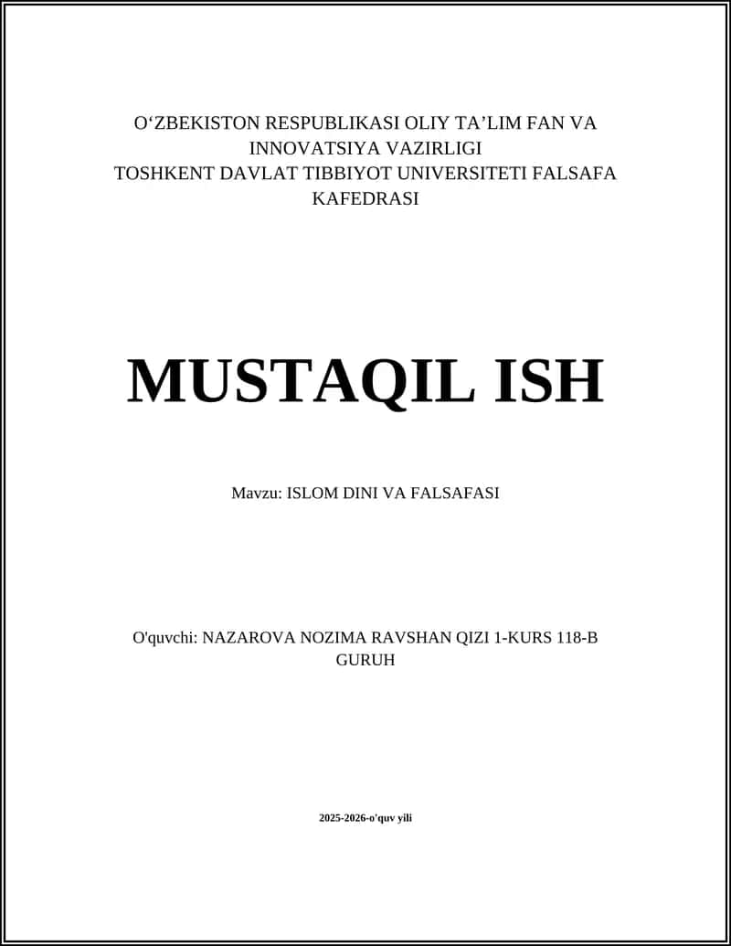 ISLOM DINI VA FALSAFASI