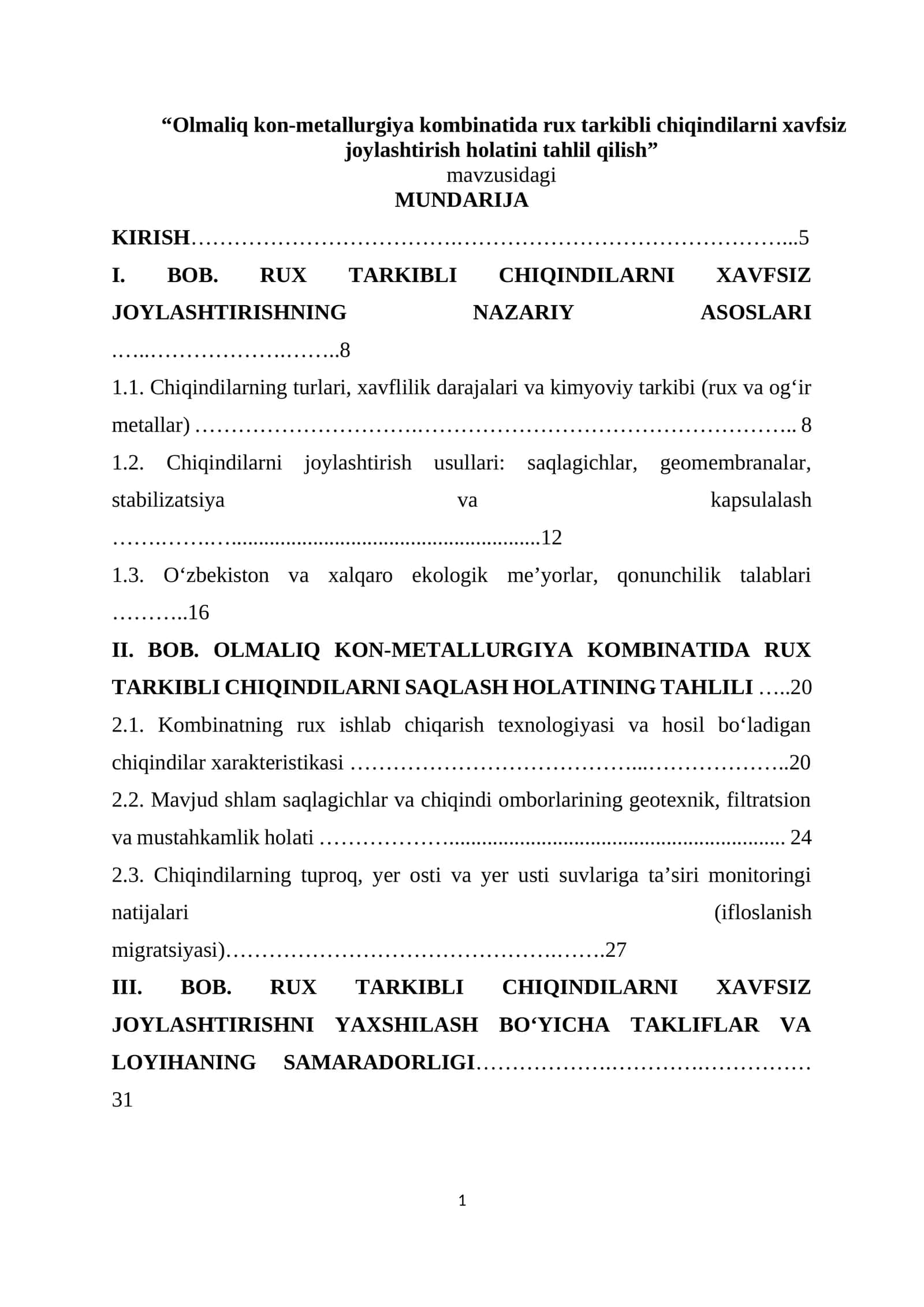 BMI. Kon-metallurgiya ishlari bo'yicha