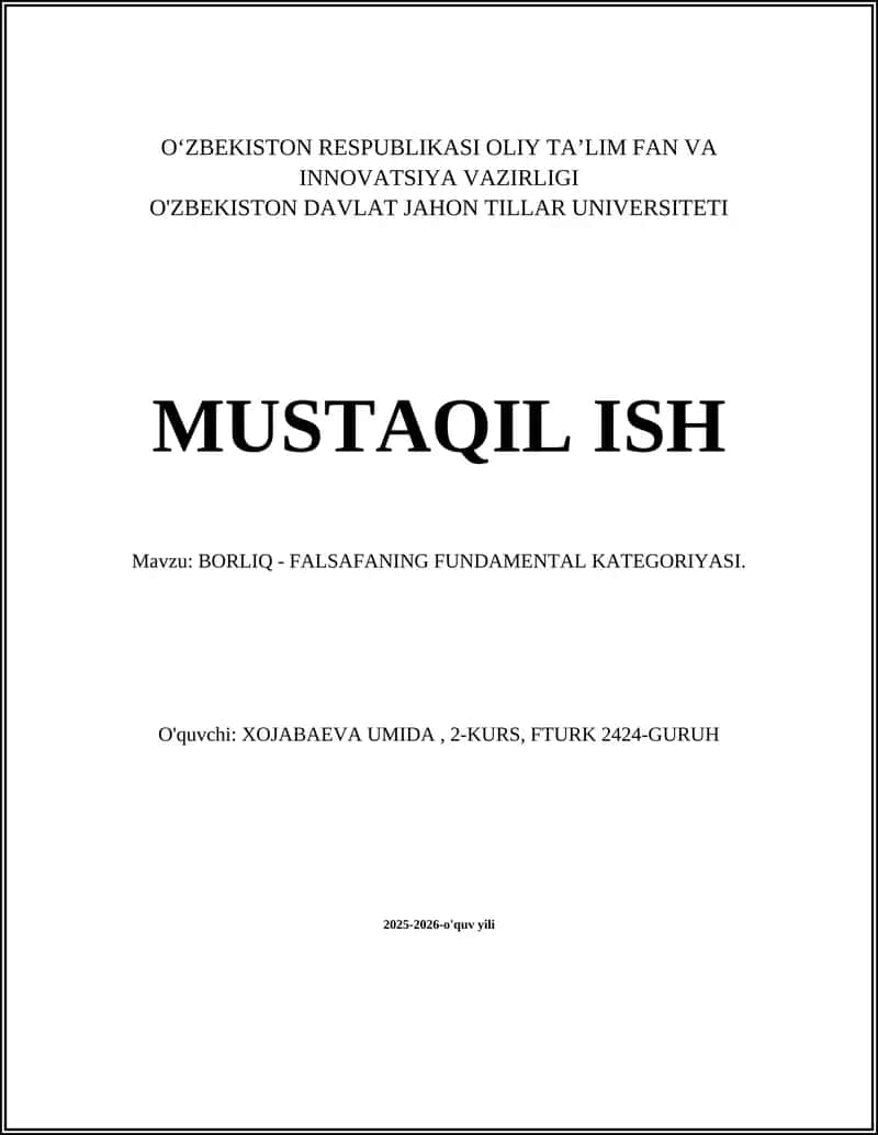BORLIQ - FALSAFANING FUNDAMENTAL KATEGORIYASI