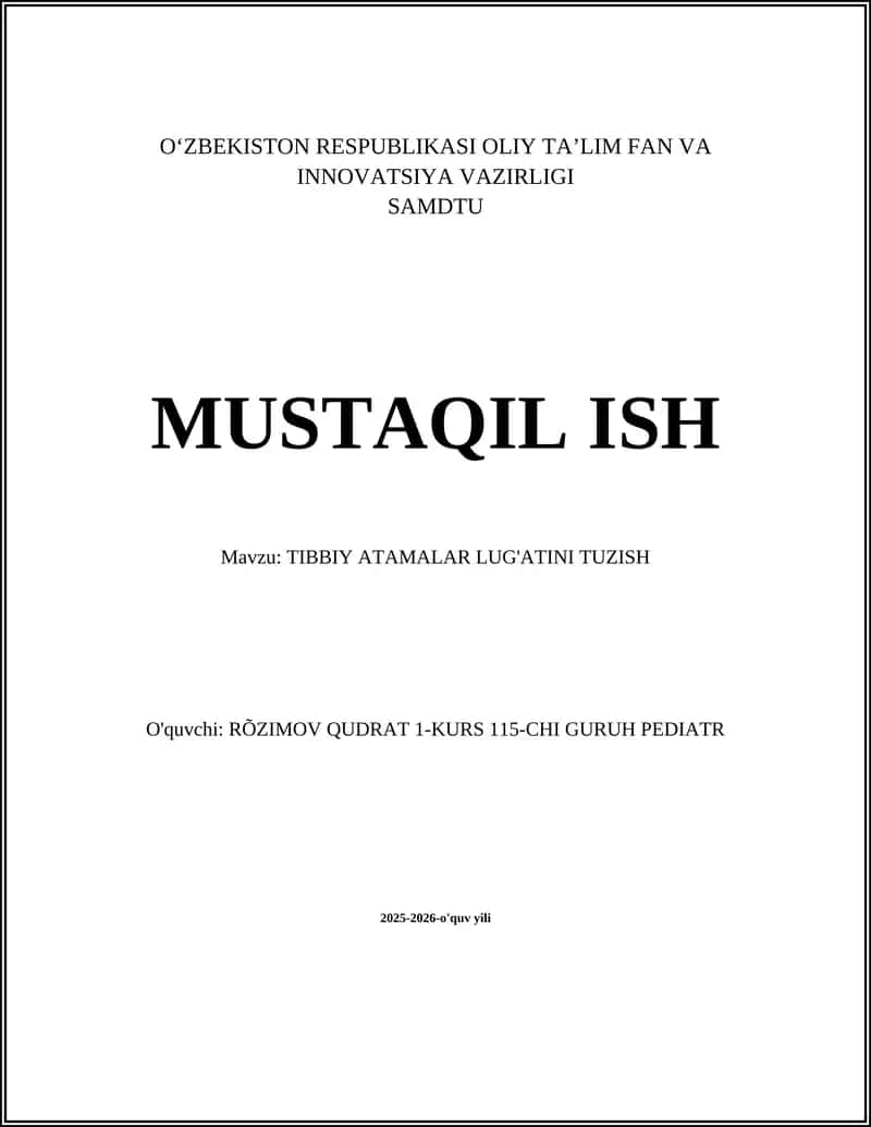 TIBBIY ATAMALAR LUG'ATINI TUZISH