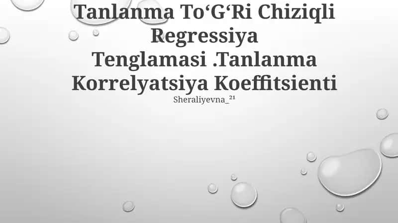 Tanlanma ToʻGʻRi Chiziqli Regressiya Tenglamasi