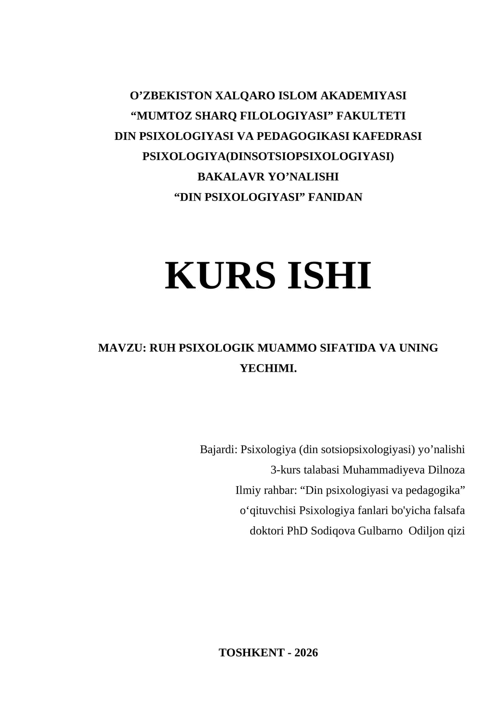 Ruh psixоlоgik muаmmо sifаtidа vа uning yechimi.