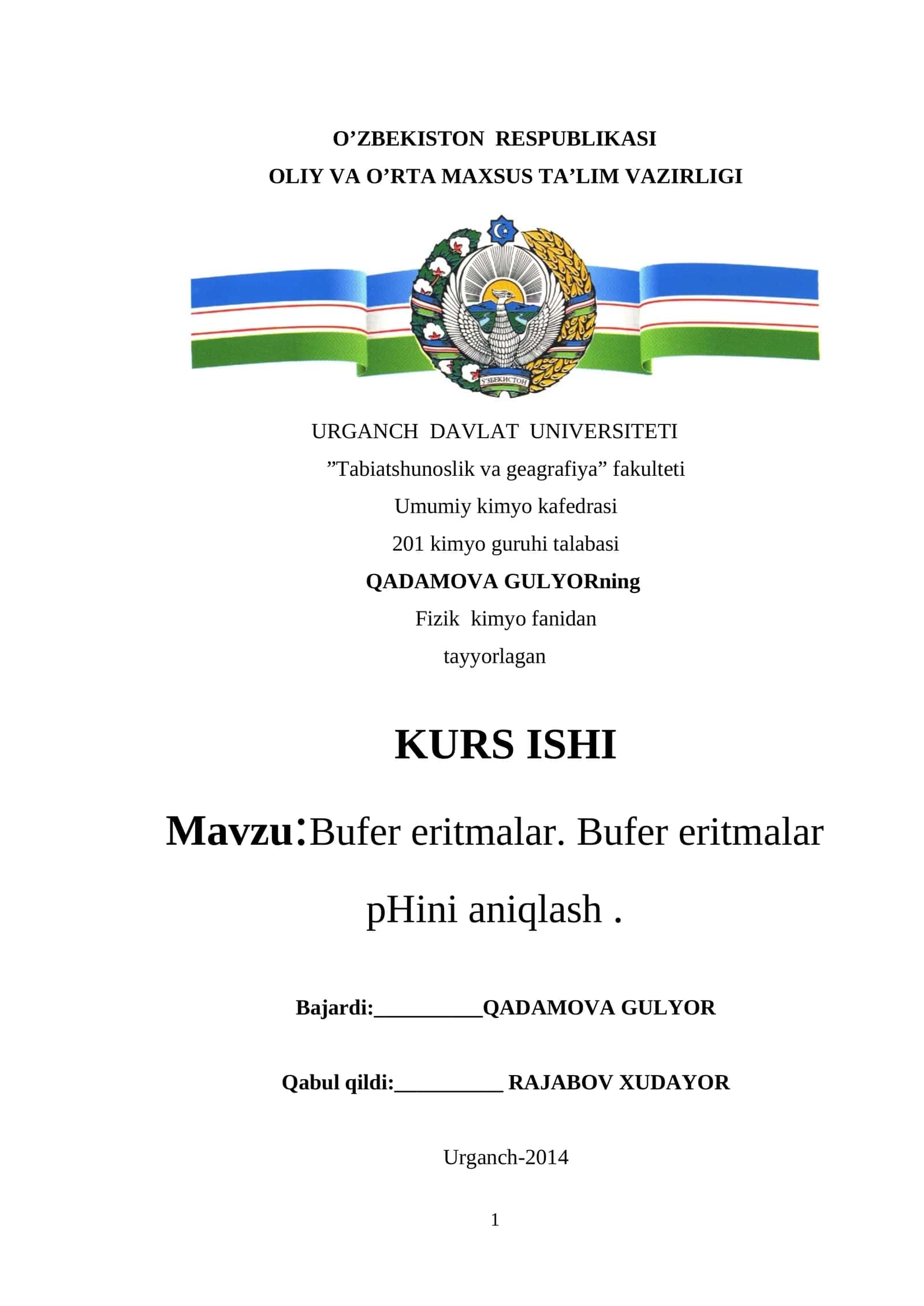 Bufer eritmalar. Bufer eritmalar pHini aniqlash.