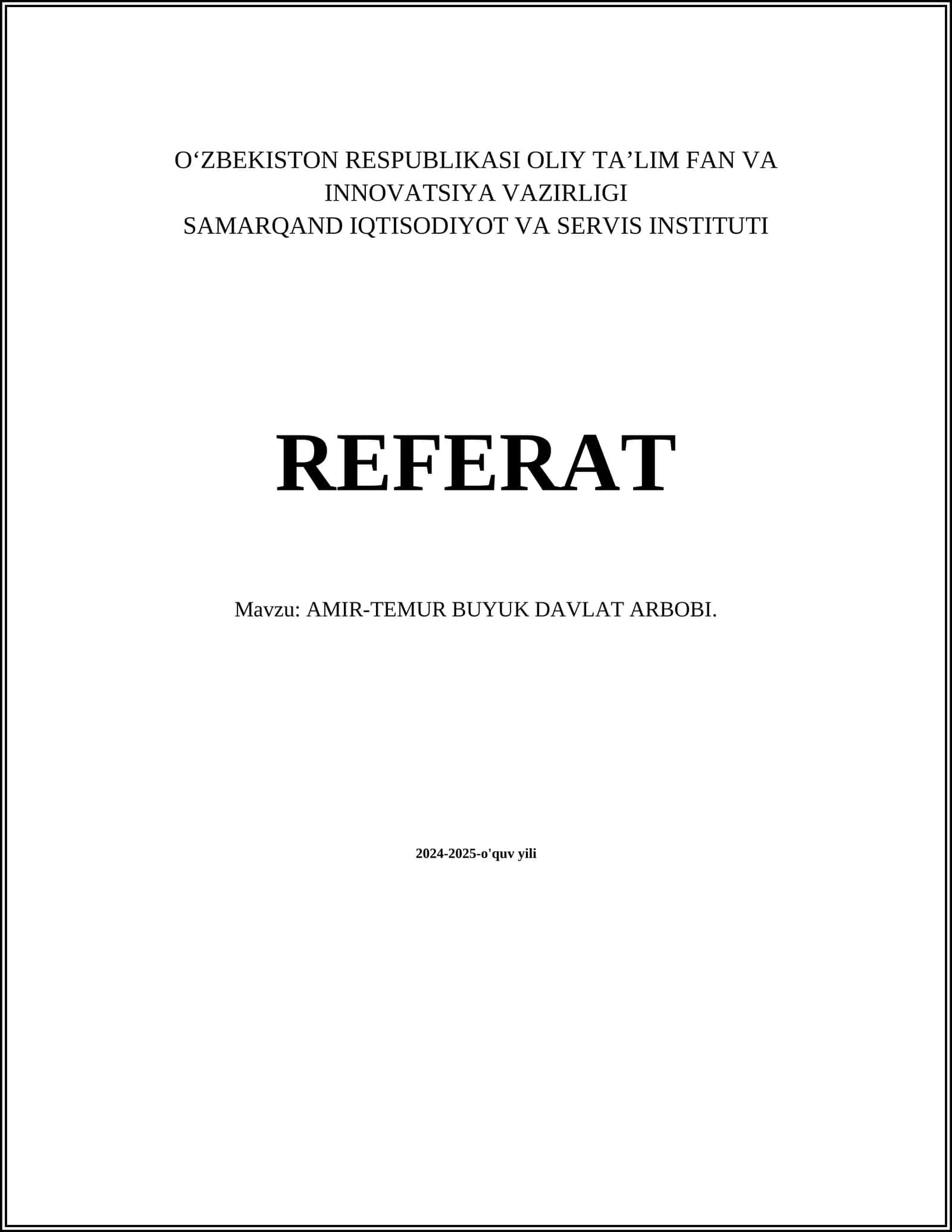 AMIR-TEMUR BUYUK DAVLAT ARBOBI