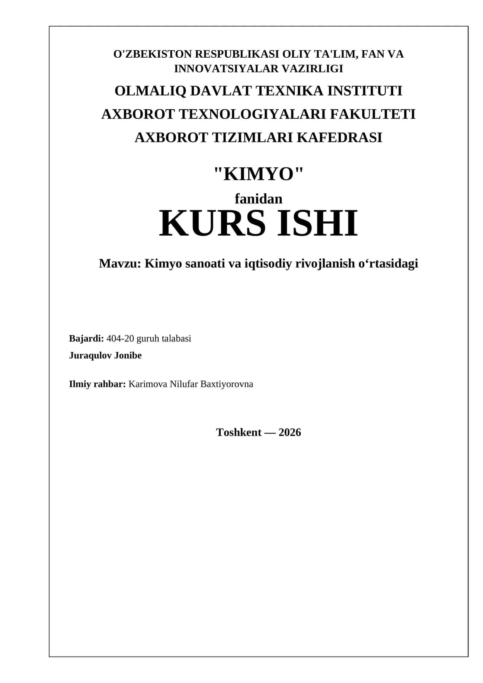 Kimyo sanoati va iqtisodiy rivojlanish o‘rtasidagi