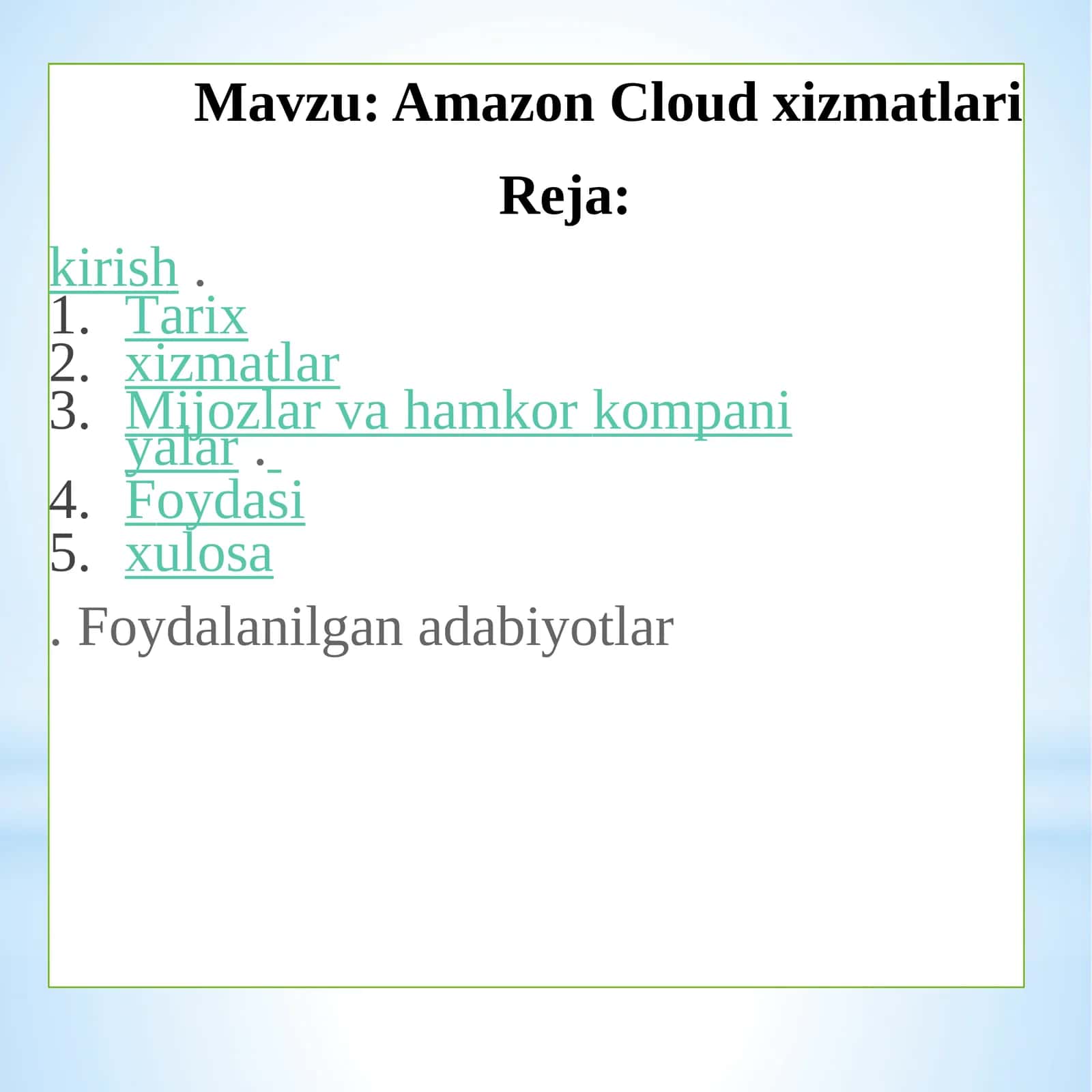 Amazon Cloud xizmatlari