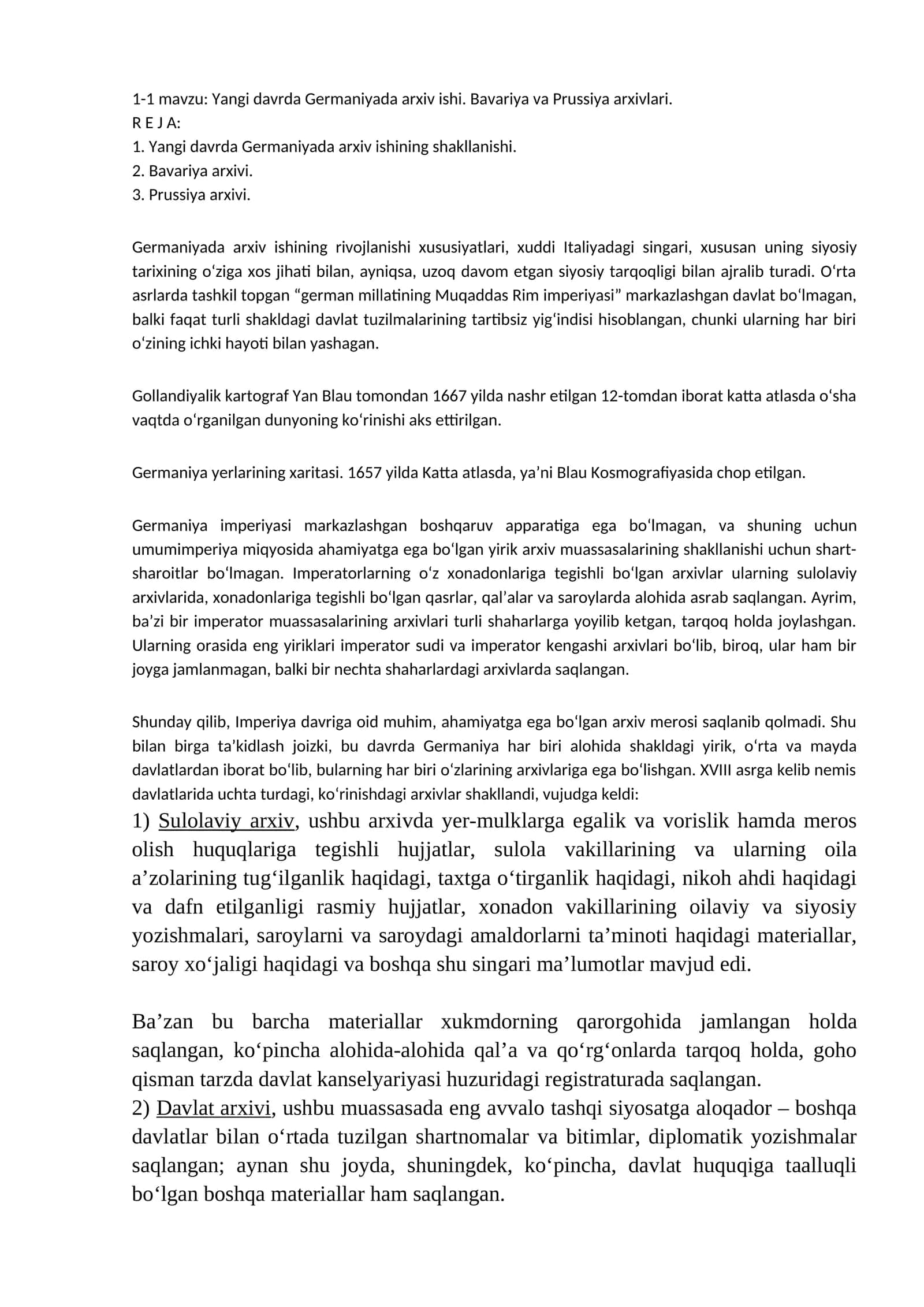 Yangi davrda Germaniyada arxiv ishi. Bavariya va Prussiya arxivlari