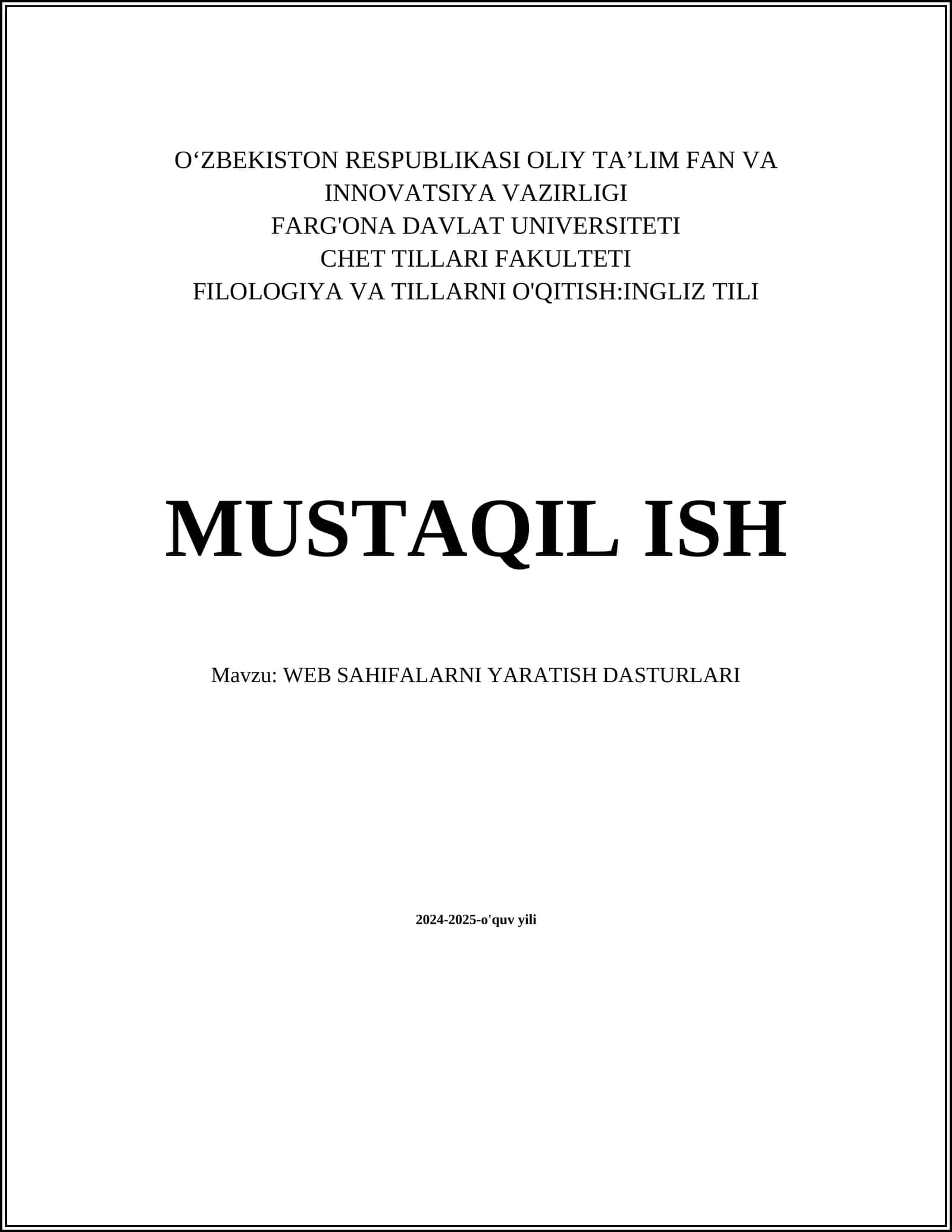 WEB SAHIFALARNI YARATISH DASTURLARI
