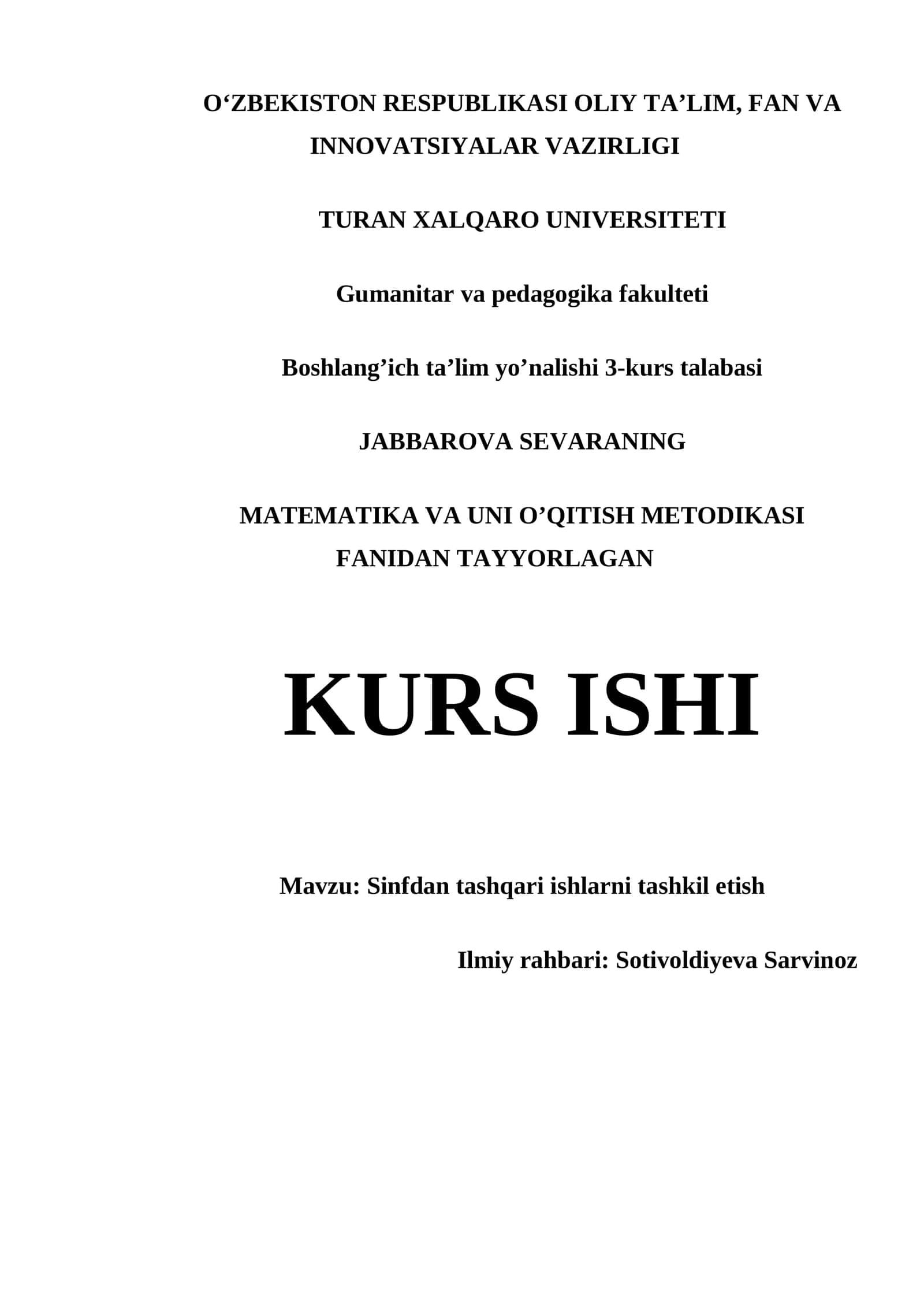 Sinfdan tashqari ishlarni tashkil etish