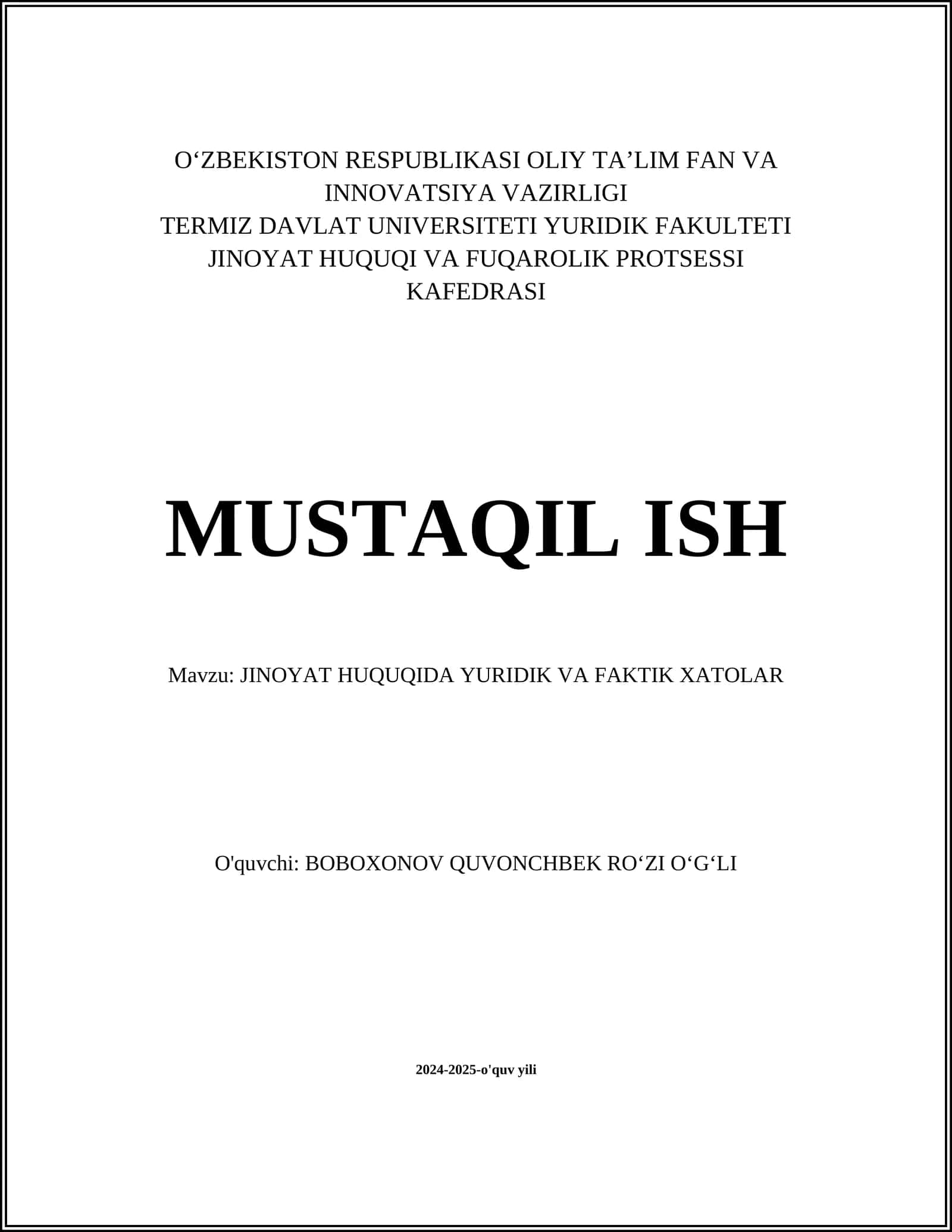 JINOYAT HUQUQIDA YURIDIK VA FAKTIK XATOLAR