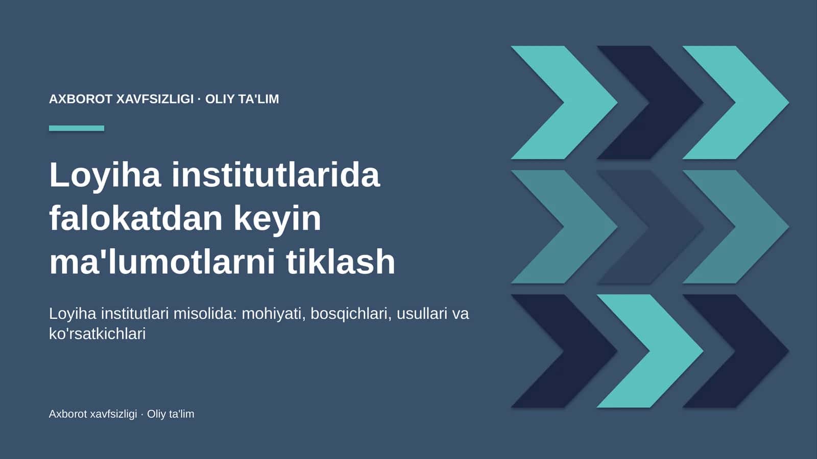 Loyiha institutlarida falokatdan keyin ma'lumotlarni tiklash