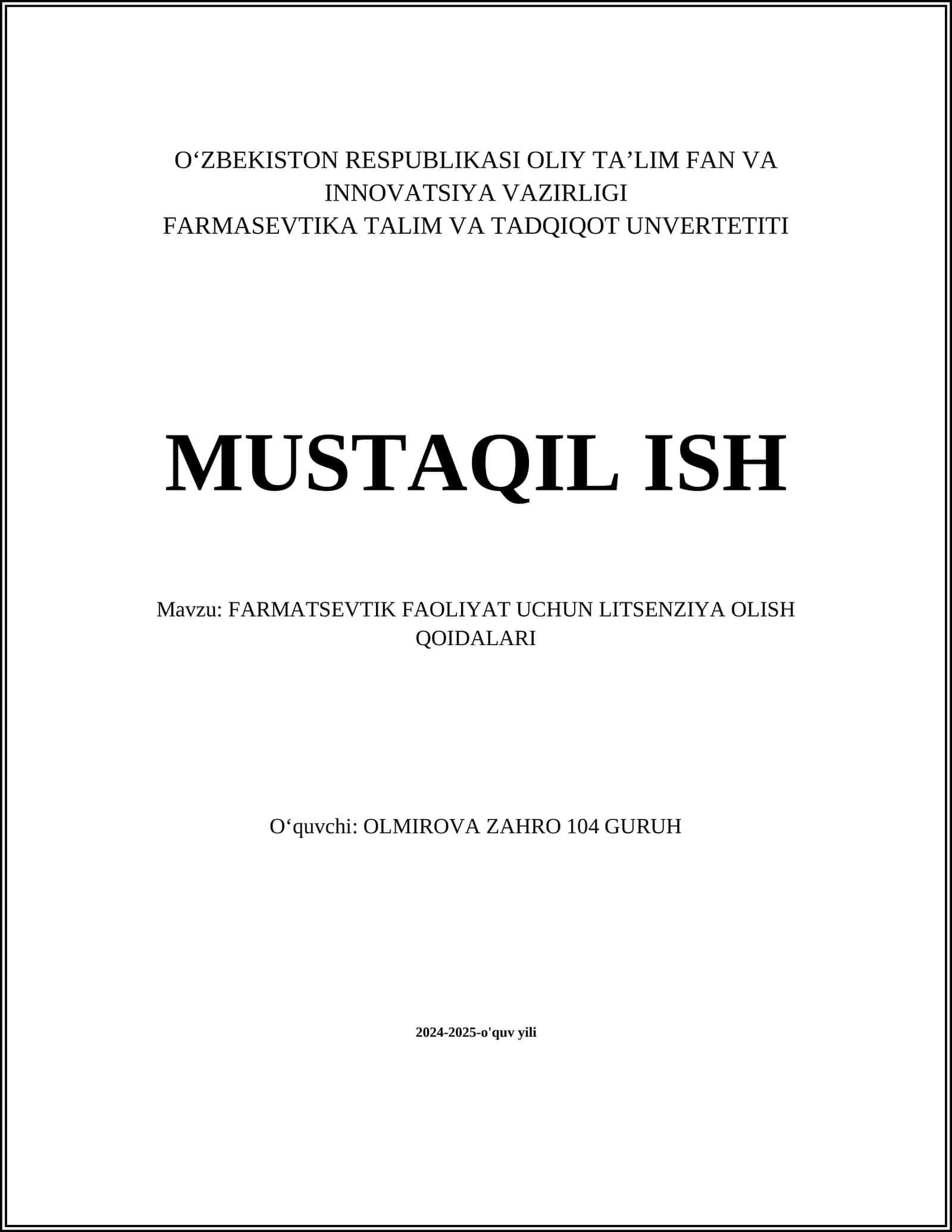 FARMATSEVTIK FAOLIYAT UCHUN LITSENZIYA OLISH QOIDALARI