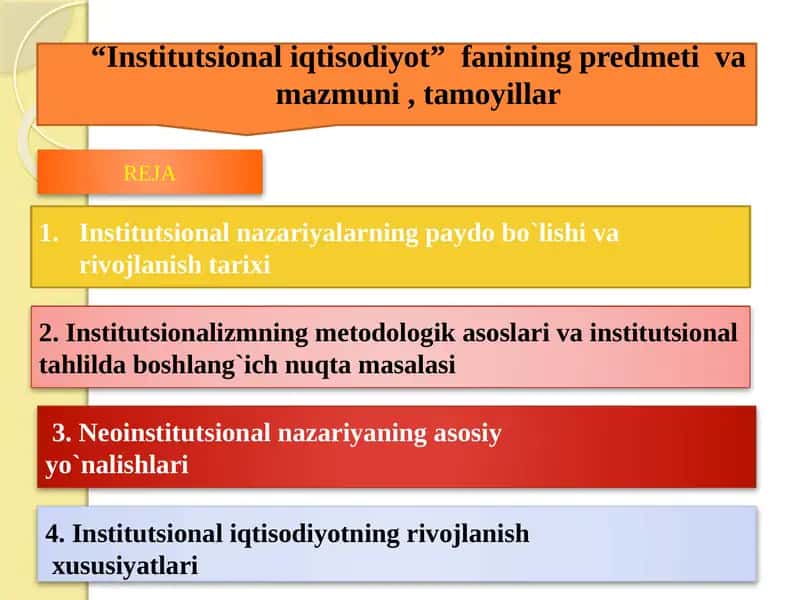“Institutsional iqtisodiyot” fanining predmeti va mazmuni , tamoyillari