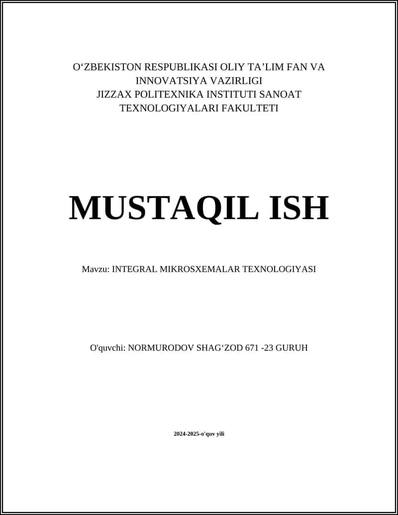 INTEGRAL MIKROSXEMALAR TEXNOLOGIYASI
