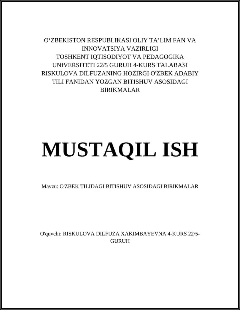 O'ZBEK TILIDAGI BITISHUV ASOSIDAGI BIRIKMALAR
