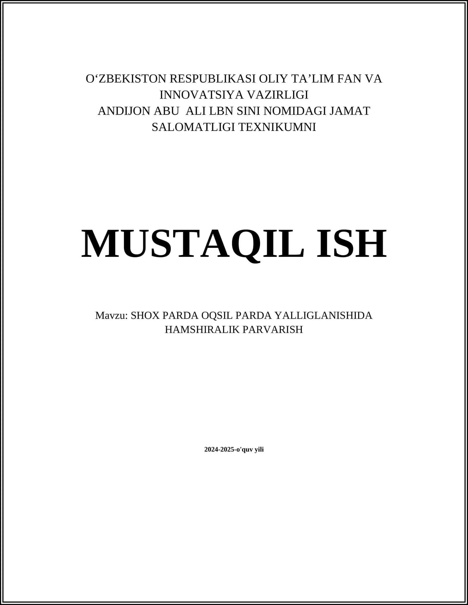 SHOX PARDA OQSIL PARDA YALLIGLANISHIDA HAMSHIRALIK PARVARISH