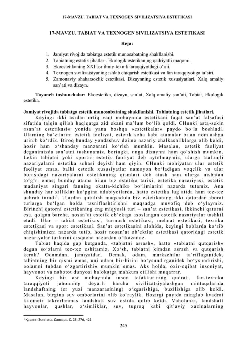 TABIAT VA TEXNOGEN SIVILIZATSIYA ESTETIKASI